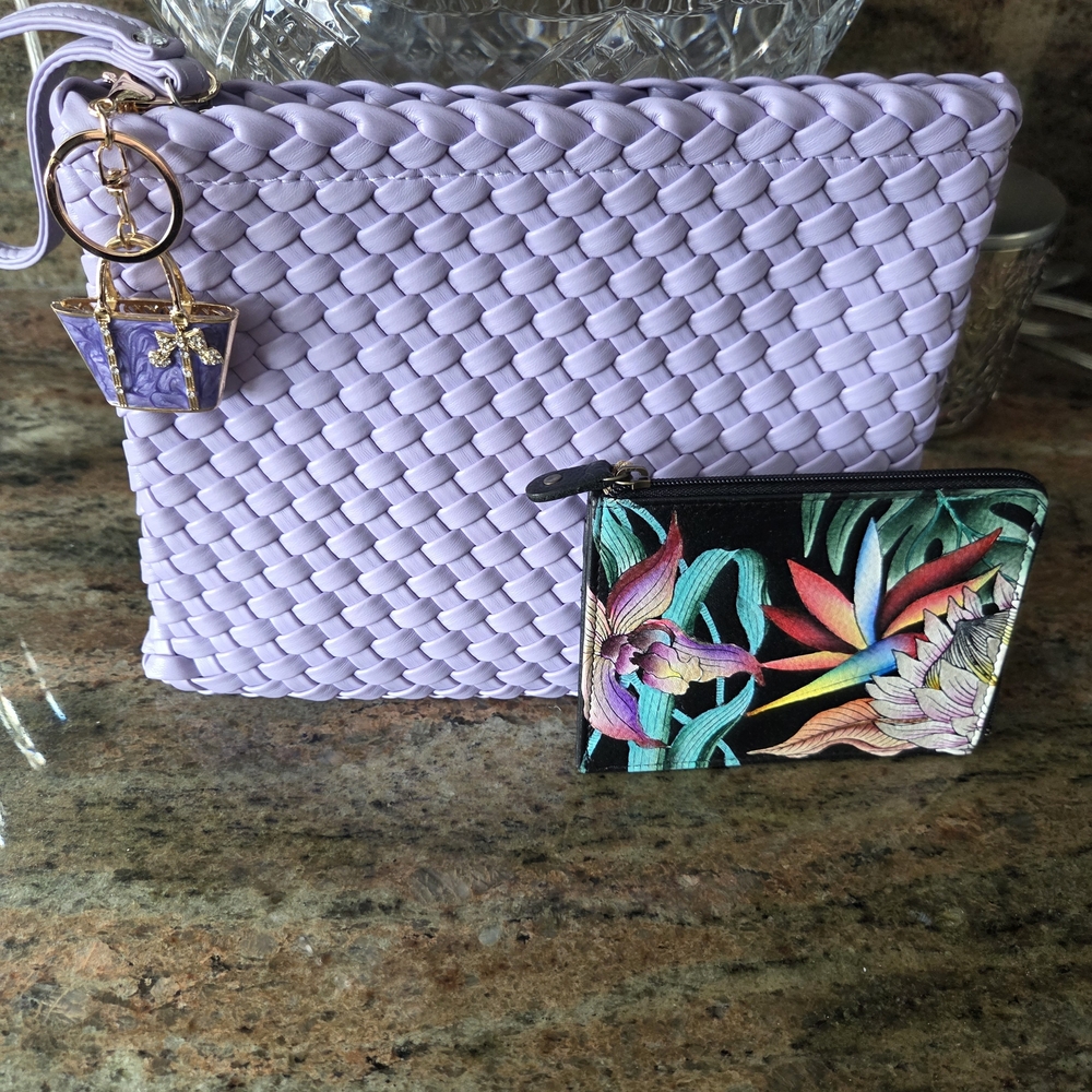 Rachel Zoe Lavender Woven Wristlet And Anuschka Wallet